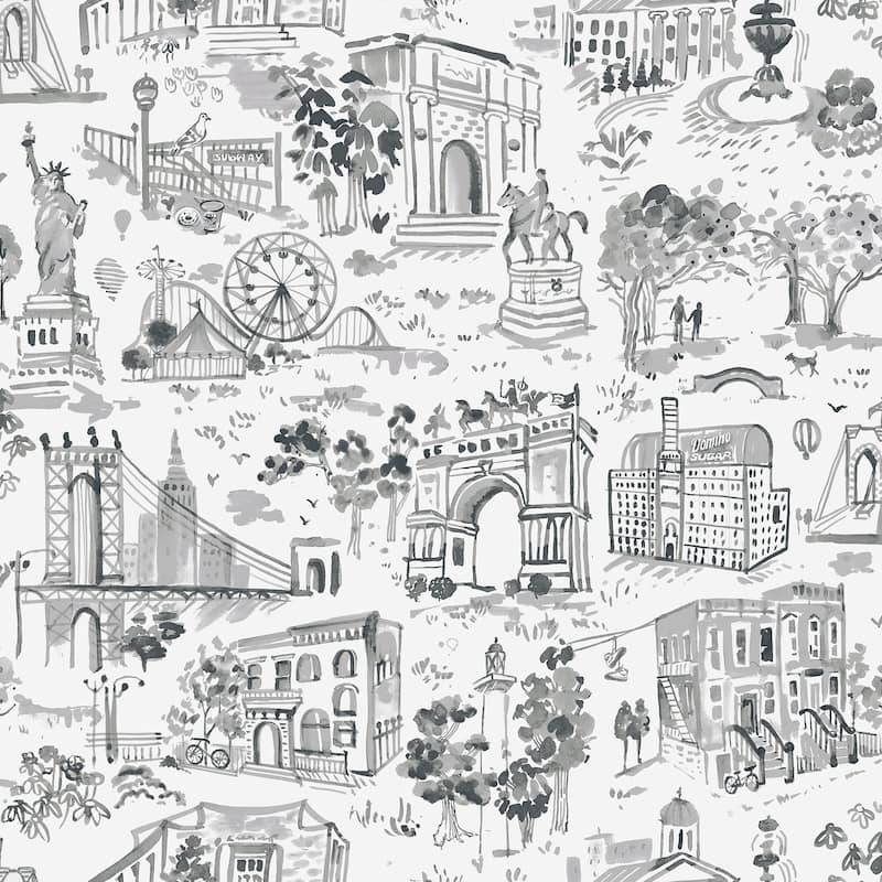 NuWallpaper Brownstone Boys Toile de New York Graphite Peel and Stick Wallpaper - N/A
