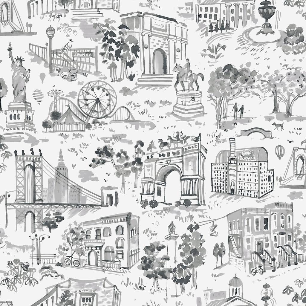 NuWallpaper Brownstone Boys Toile de New York Graphite Peel and Stick Wallpaper - N/A