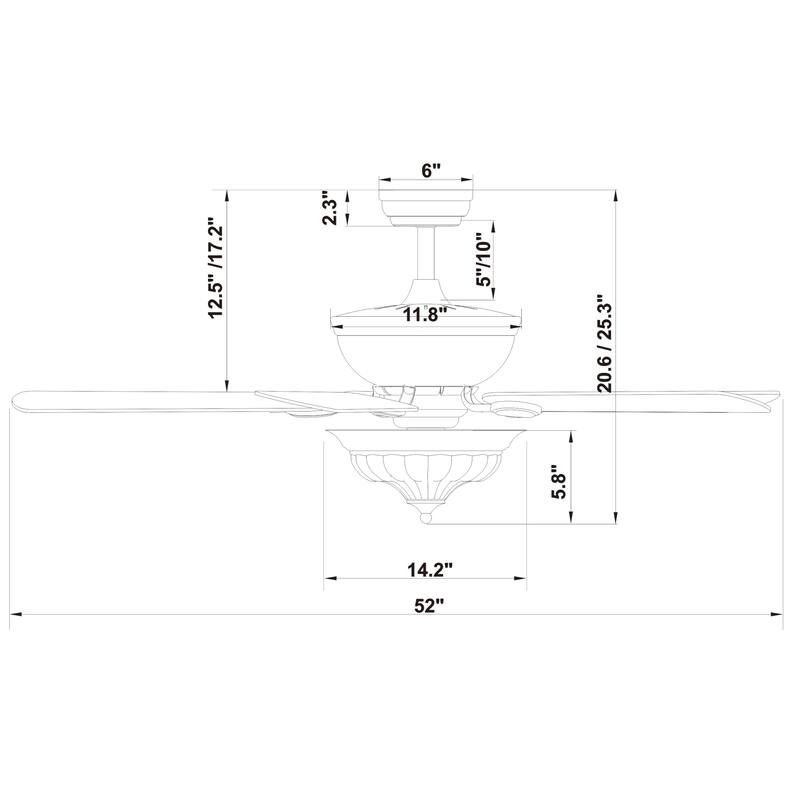 Micago Black 52-inch Lighted Glass Bowl Shade Ceiling Fan with Remote - 52-inches Diameter - 52-inches Diameter