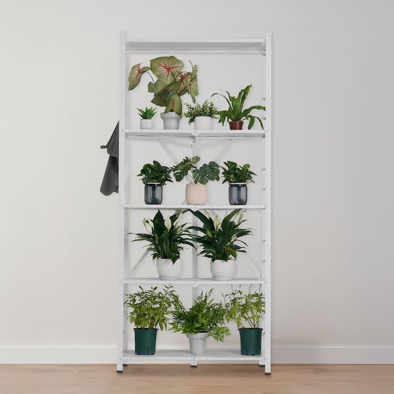 White Carbon Steel Folding Garage Storage Shelf with Wheels and 750 lbs Capacity - 14 x 32 x 72 in