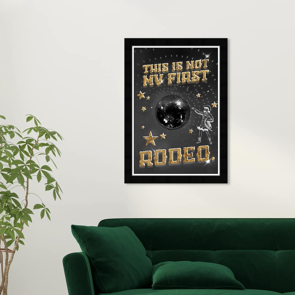 Wynwood Studio Prints Sports and Teams Not My First Rodeo Black Black and Metallic Gold Glam Wall Art Canvas Print
