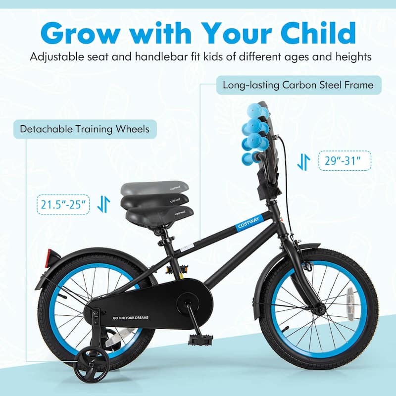 Costway 16" Kids Bike with Adjustable Saddle Handlebar Removable