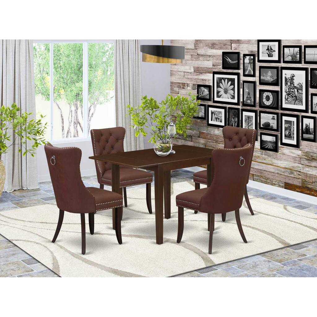 5-Piece Mahogany Finish Solid Wood Top - Rectangular Upholstered Dining Room Set - Seats 4