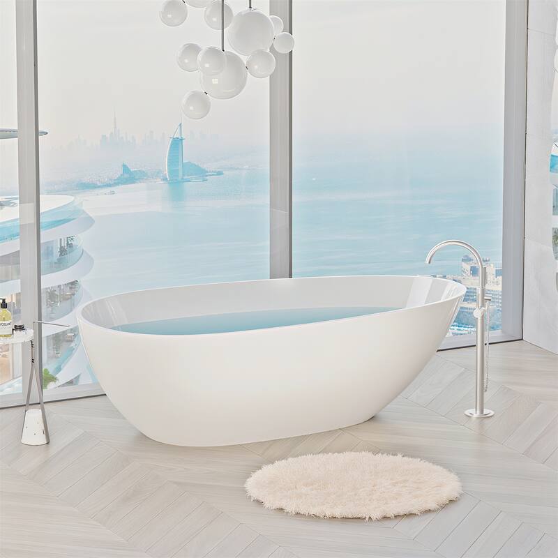 59" Glossy White Solid Surface Bathtub