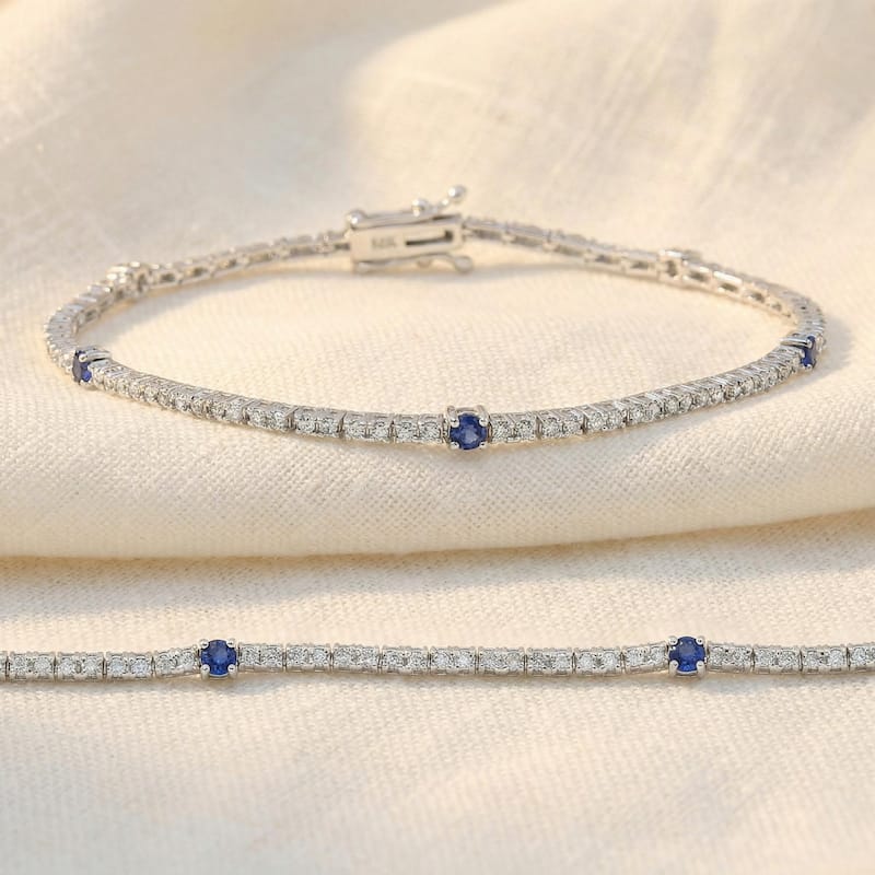 Bliss Diamond 1 1/10 Ct Diamond & Blue Sapphire Tennis Bracelet White Gold 7" Lab Grown