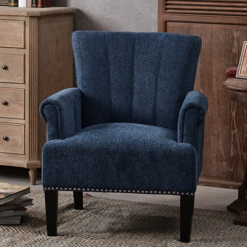 Modern 24" Polyester Upholstered Accent Chair with Rubber Wood Legs and Nailheads
