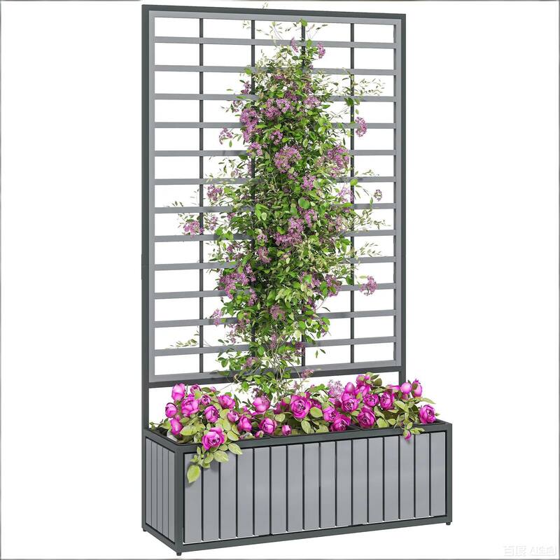 Outdoor Wood Planter Box Planter Pot with Trellis and Drainage Design