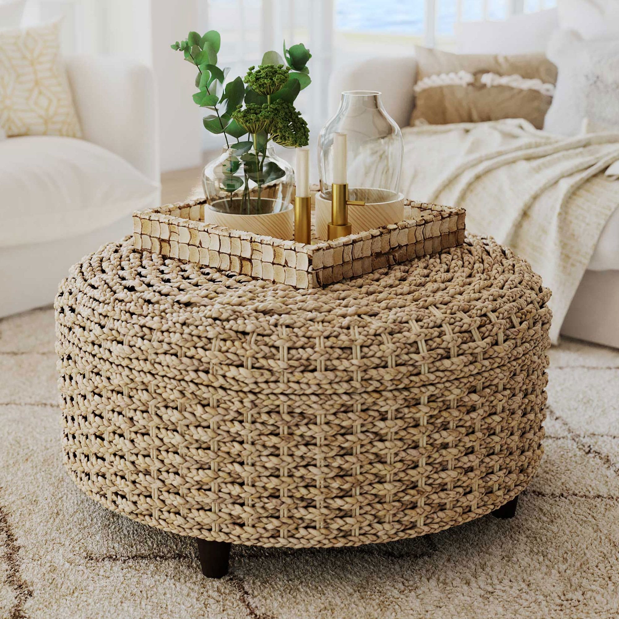 Round woven ottoman sale