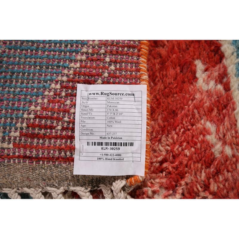 Orange & Blue Plush Moroccan Accent Rug Hand-Knotted Wool Carpet - 2'10" x 5'7"
