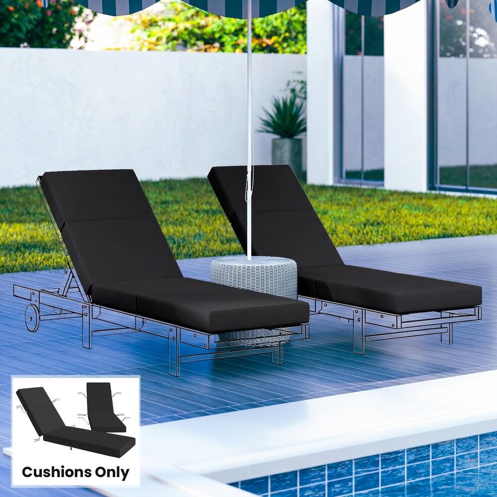Outsunny Set of 2 Chaise Lounge Cushion, 4" Thick Outdoor Lounge Chair Cushions with Non-Slip Ties