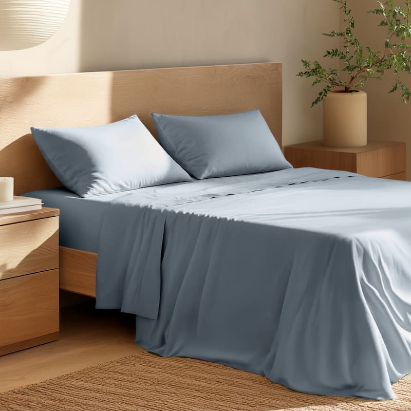 Bare Home Organic Cotton Sheet Set - Crisp Percale Weave - Twin XL - Dusty Blue