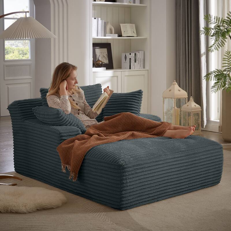 Comfy Sleeper Sofa Corduroy Upholstered Chaise Lounge with Pillows