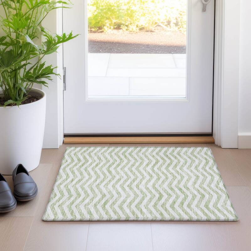 Premium Washable Super Soft Modern Chevron Mayfield Rug - Aloe - 1'8" x 2'6"