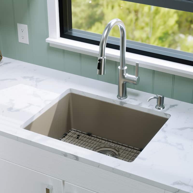 Karran Undermount 24.38 in Single Bowl Quartz Kitchen Sink Kit