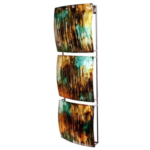 Shop Vertical 3 Panel Metal Wall Decor Turquoise Copper And Bronze Lacquered On Sale Overstock 25010694