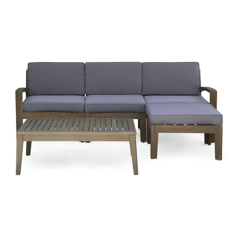 5-Piece Outdoor Acacia Wood Sectional Sofa Set with Coffee Table