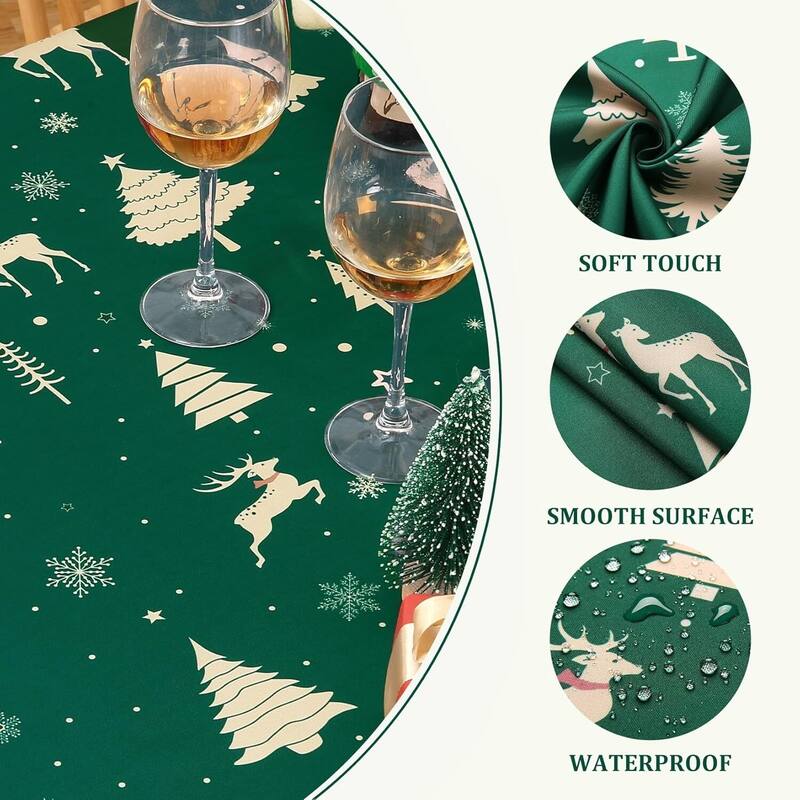 Christmas Rectangular Tablecloth Waterproof Holiday Xmas Decor, Green