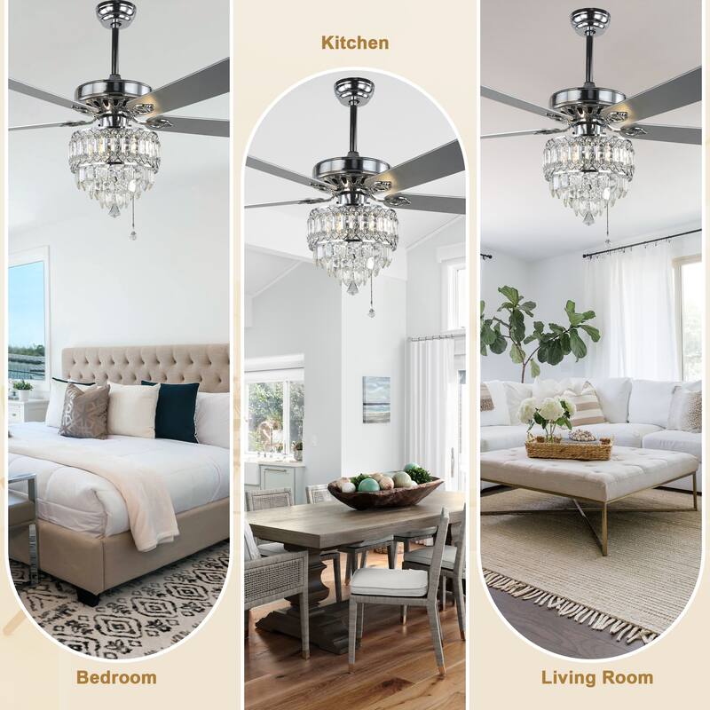Bella Depot 65" Crystal Ceiling Fan with Light Kit and Remote Control,6-Speed Reversible Ceiling Fan