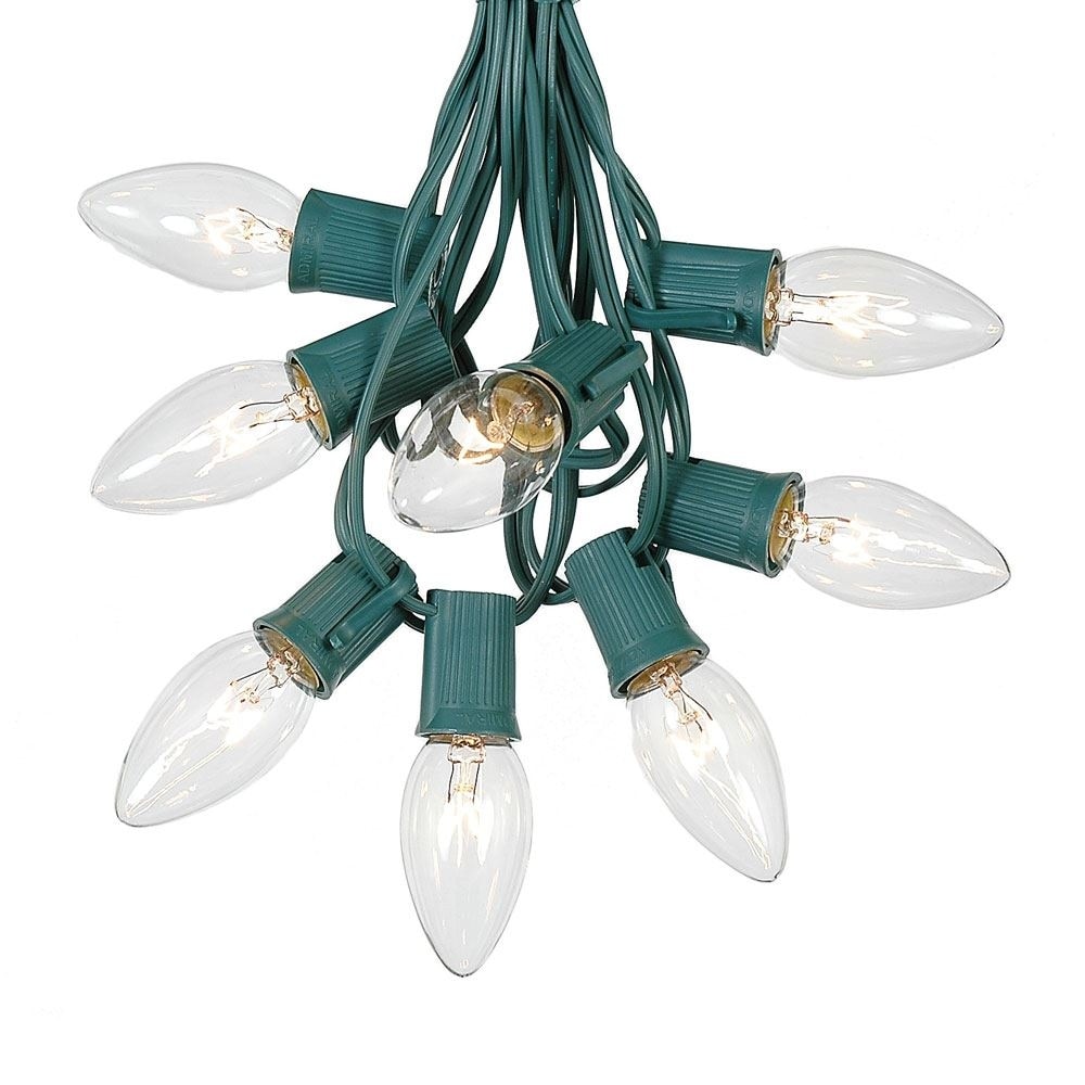 25 Foot C9 Christmas Light Set, Hanging Patio String Lights, Green Wire