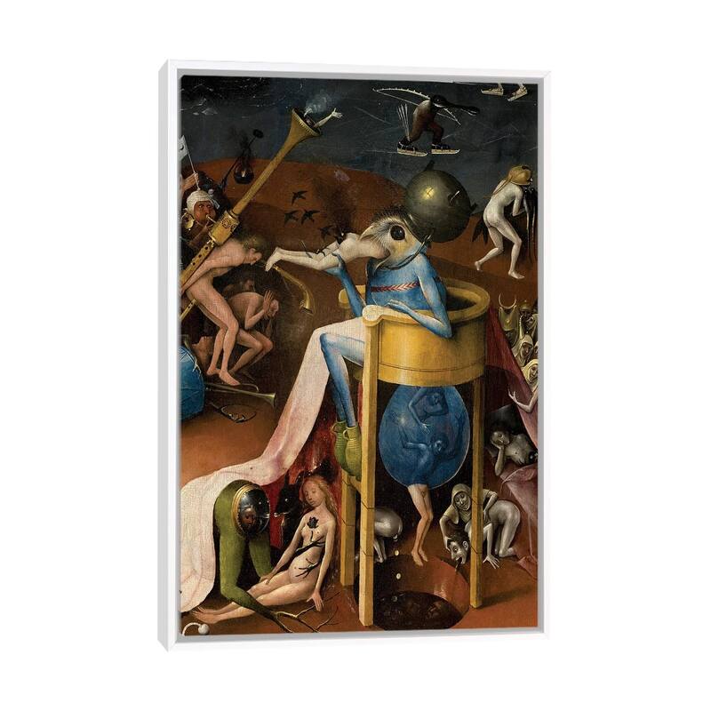 iCanvas "Detail Of The Prince Of Hell, The Garden Of Earthly Delights, 1490-1500" by Hieronymus Bosch Framed Canvas Print - White - 26x18