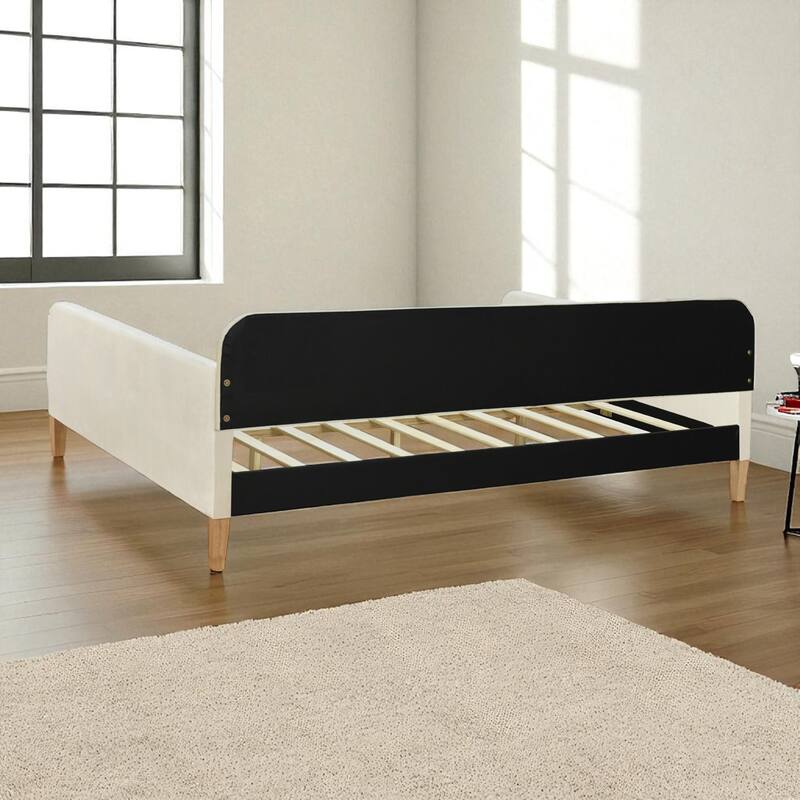 Full Size Upholstered Daybed with Velvet Fabric, Solid Wood Frame, Slat Support, No Box Spring Needed