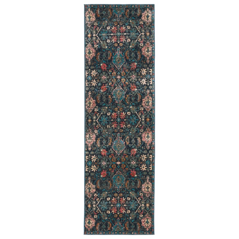 Lisana Indoor/ Outdoor Trellis Dark Blue/ Multicolor Area Rug - 2'6"X8'