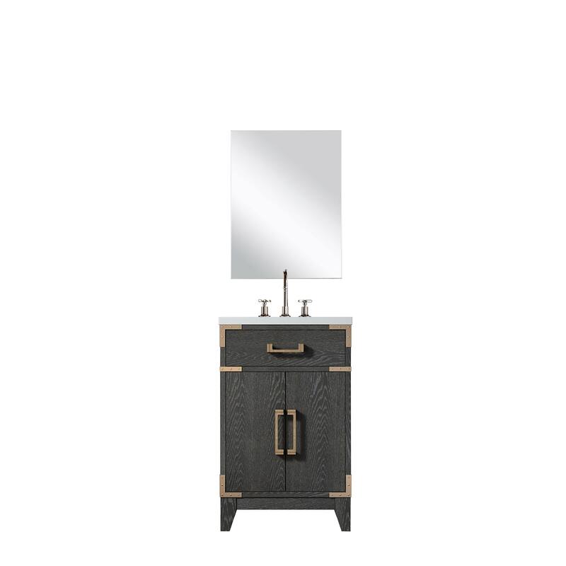 20 in. Black Oak Vanity with Acrylic Countertop, 18 in. Mirror, and Chrome Gooseneck Faucet Set - Compact Bathroom Sink - 20 in W Wood  Acrylic Countertop - Charcoal grey