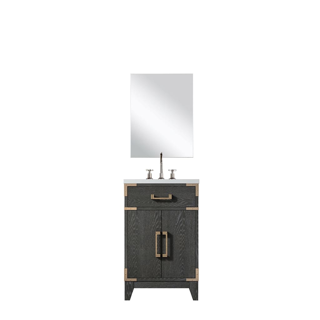 20 in. Black Oak Vanity with Acrylic Countertop, 18 in. Mirror, and Chrome Gooseneck Faucet Set - Compact Bathroom Sink