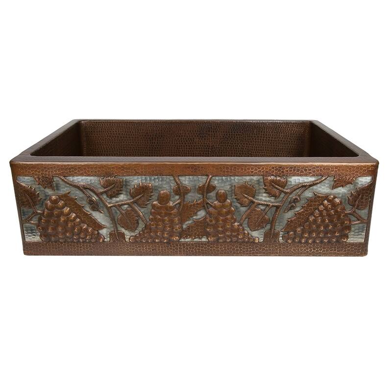 33-in Hammered Copper Kitchen Apron Single Basin Sink w/ Vineyard Design with Accessories (KSP3_KASDB33229G-NB)