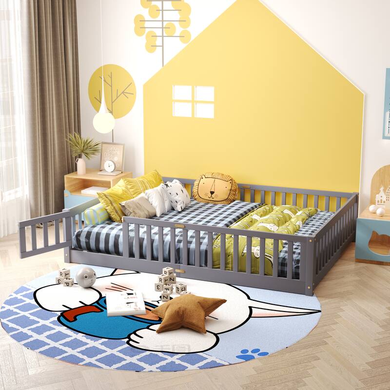 Modern Floor Platform Bed with Fence and Door
