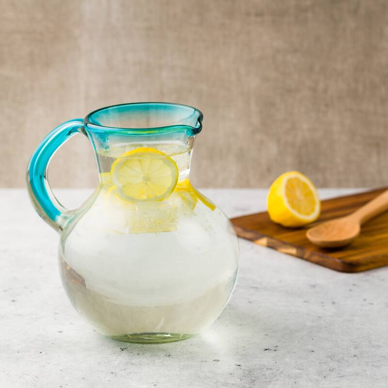 10 Strawberry Street Aqua Rim Handblown Mexican Glassware, Set of 6