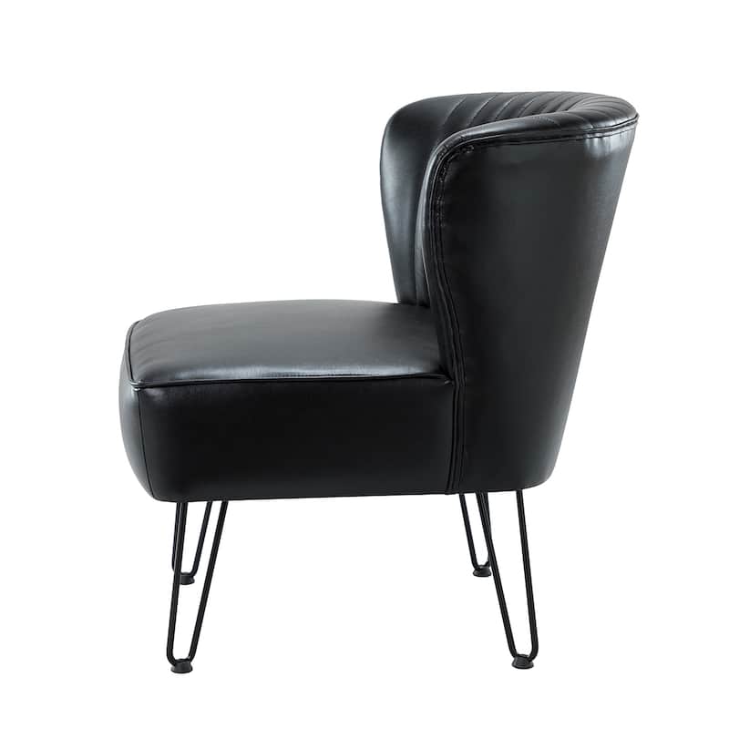 Donia Modern Faux Leather Wingback Armless Side Chair with Metal Legs by HULALA HOME