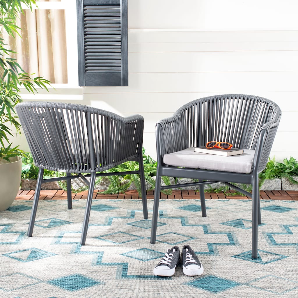 SAFAVIEH Outdoor Abril Rope Chair - Grey (Set of 2) - 22Wx25Dx30H