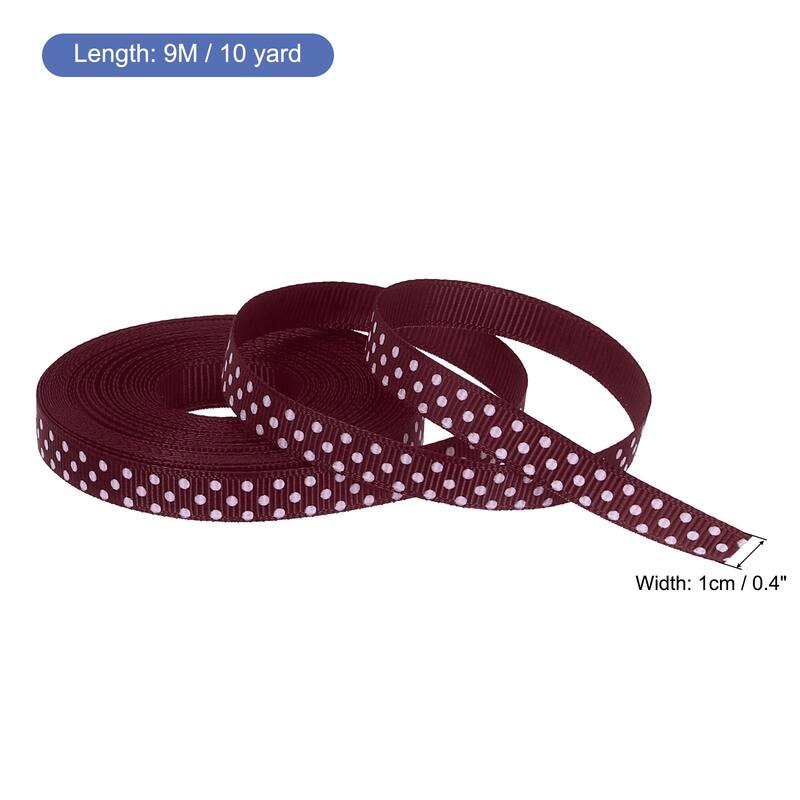 Grosgrain Ribbons with White Dots Ribbon Bow Decoration - Wine Red - 10 Yardx0.4 Inch