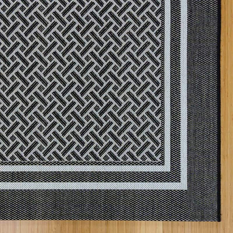 Gertmenian Paseo Soroa Black/White Classic Border Flatweave Indoor/ Outdoor Area Rug