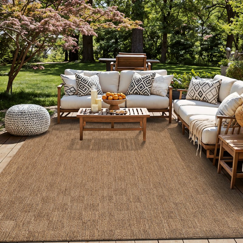 World Rug Gallery Checkered Indoor/Outdoor Flat Woven Area Rug - 9' x 12' - Natural
