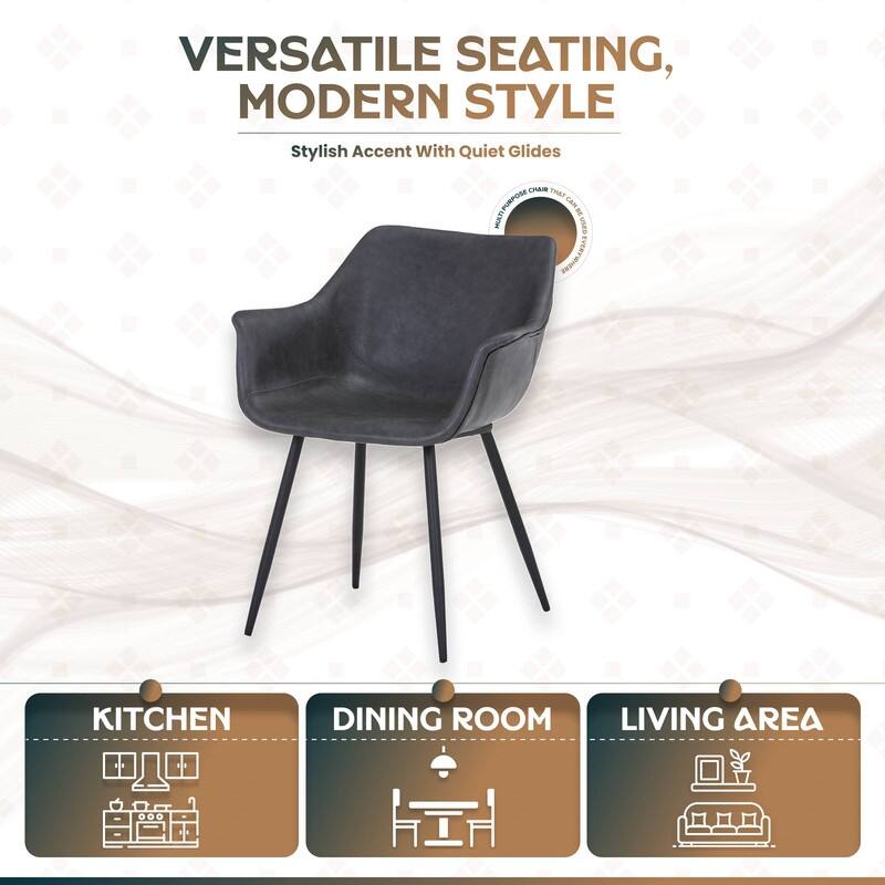 Markley Mid-Century Modern Minimalist Ergonomic Leather Dining Chair with Comfy Curved Seat & Strong Powder-Coated Iron Legs