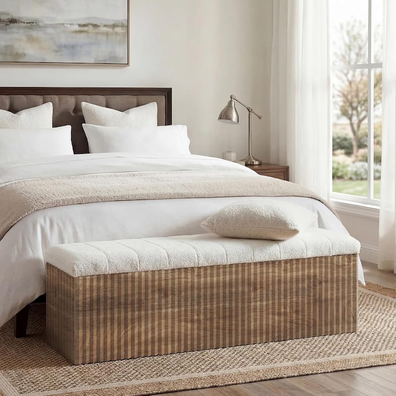 63" Upholstered End of Bed Storage Bench, Modern Wooden Entryway Bench with Cushion, Padded Ottoman