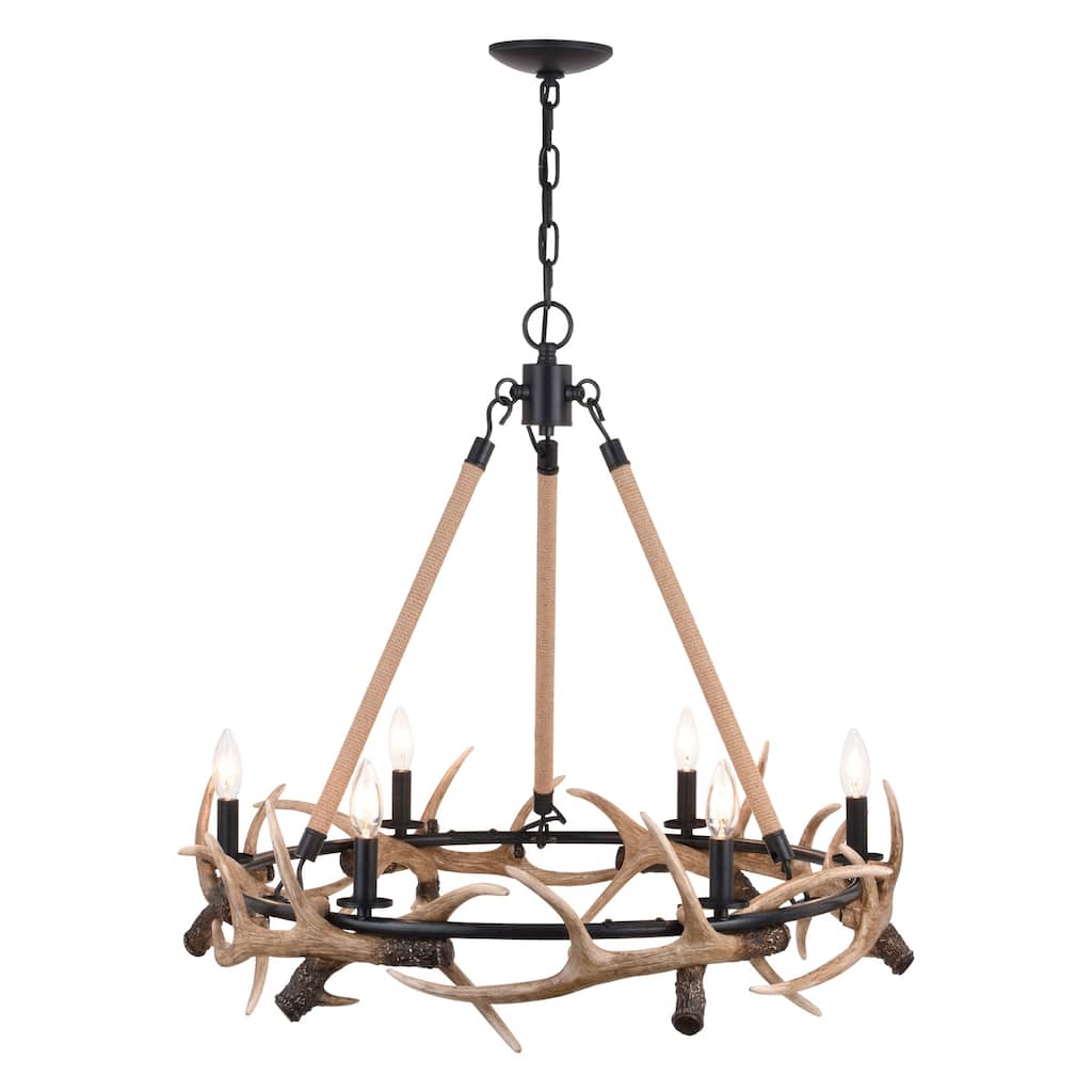 Chandelier 6 Light Bronze Rope Accent Farmhouse Lighting Fixture - 9.84