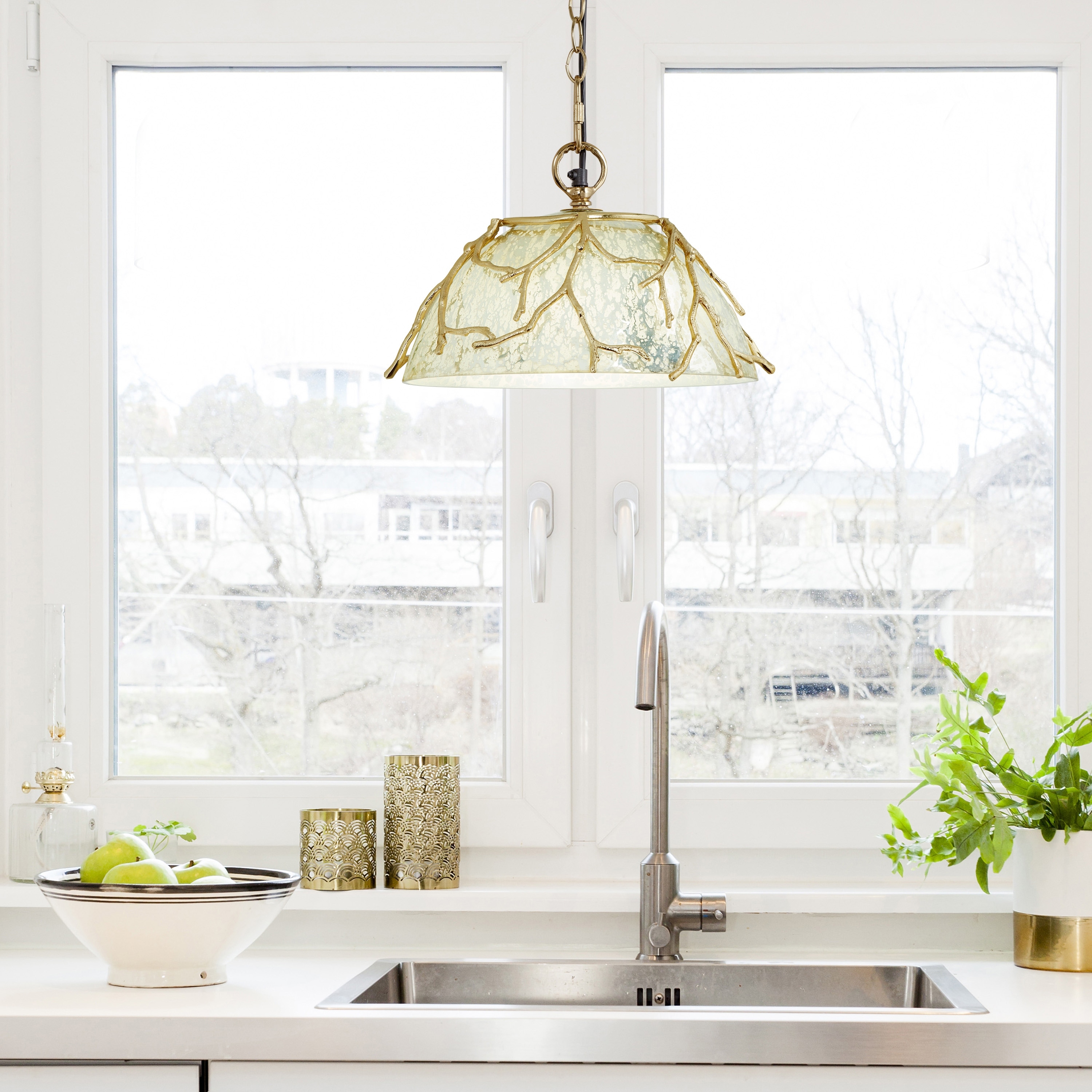 River of Goods 13 L Kate Gold Metal and Silver Glass Pendant Light