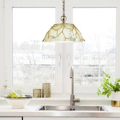 Retha River of Goods Gold Metal and Silver Painted Glass Pendant Lamp - 13" x 8" x 8/52"