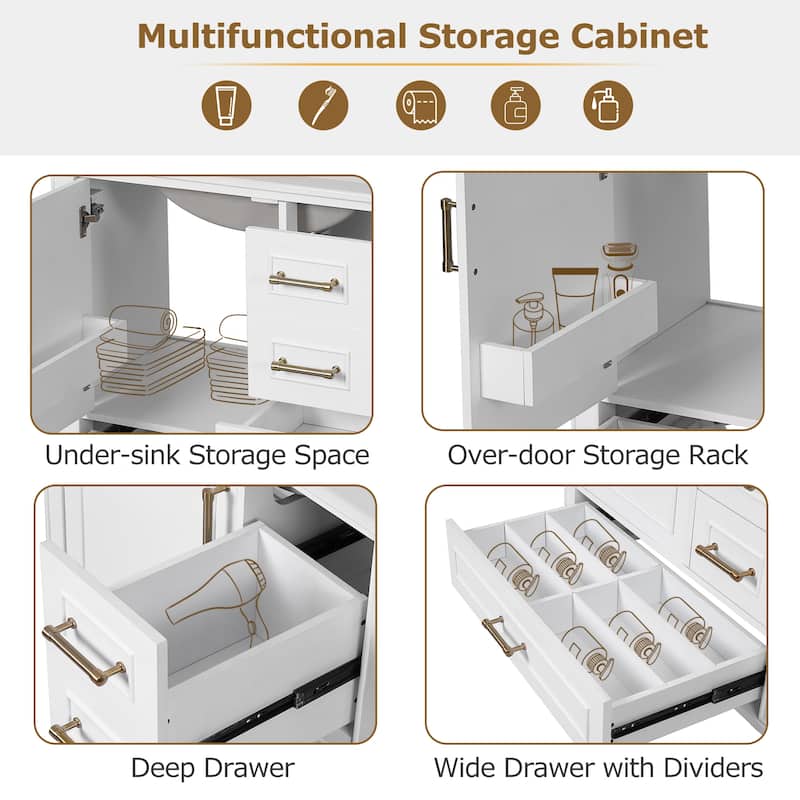 30" Bathroom Vanity with Ceramic Sink Combo, Soft-Close Door Bathroom Storage Cabinet with 3 Drawers
