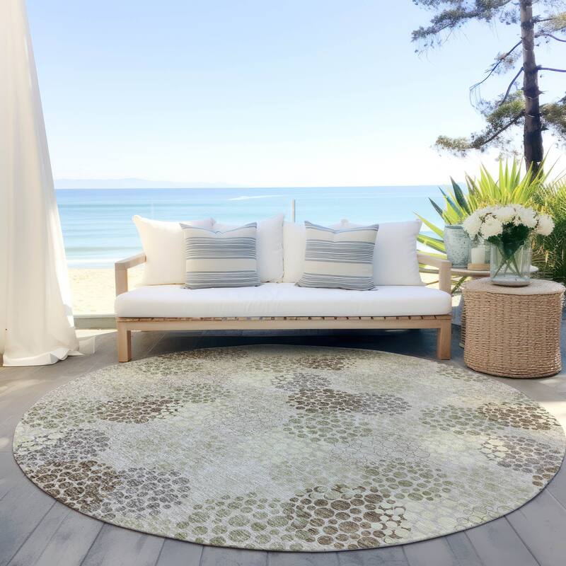 Machine Washable Indoor/ Outdoor Chantille Modern Bubbles Rug - Beige - 8' x 8'