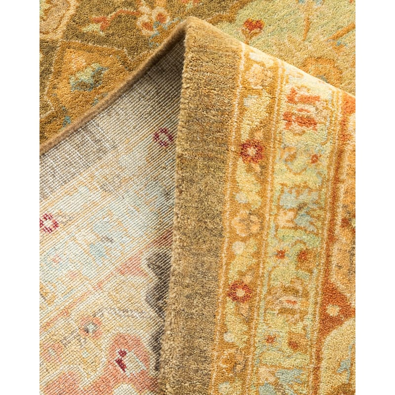 Overton Hand Knotted Wool Vintage Inspired Traditional Mogul Green Area Rug - 6' 2" x 9' 9"