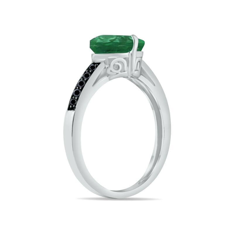 Marquee Jewels Emerald and Black Diamond Ring in 10K White Gold