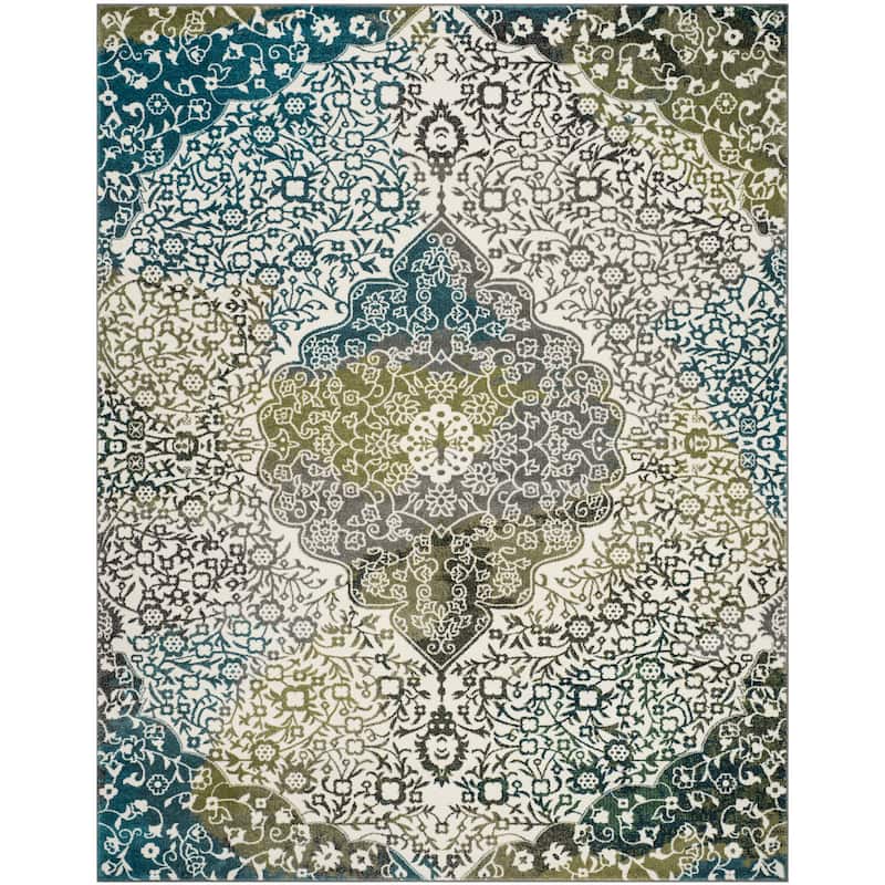 SAFAVIEH Watercolor Sierra Modern Abstract Medallion Rug - 8' x 10' - Ivory/Peacock Blue
