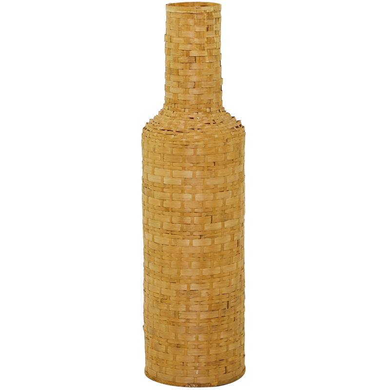 Intricately Woven Tall Bamboo Wood Floor Vase - White or Brown