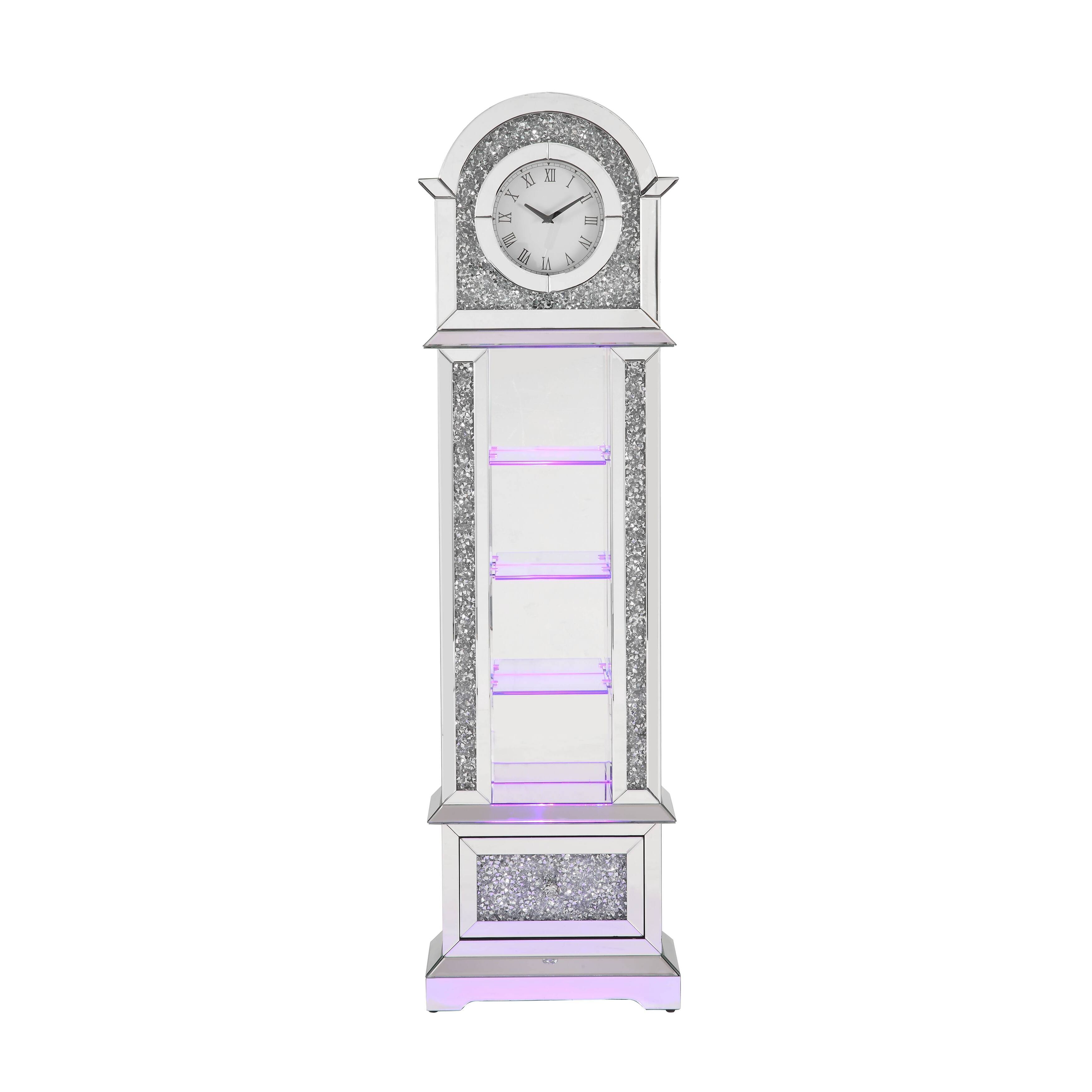 LED Glass Grandfather Clock w/ Drawer and Stroage Mirrored Floor Clock