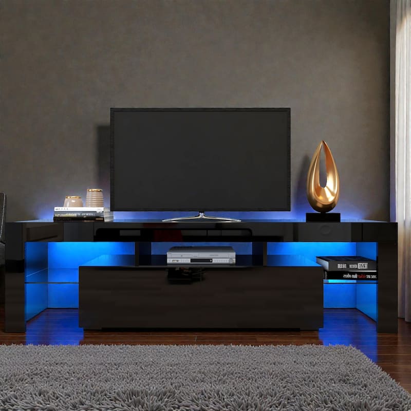Modern 63" TV Stand with 20-Color LED Lights, Remote Control Media Console for 60-69 Inch TVs