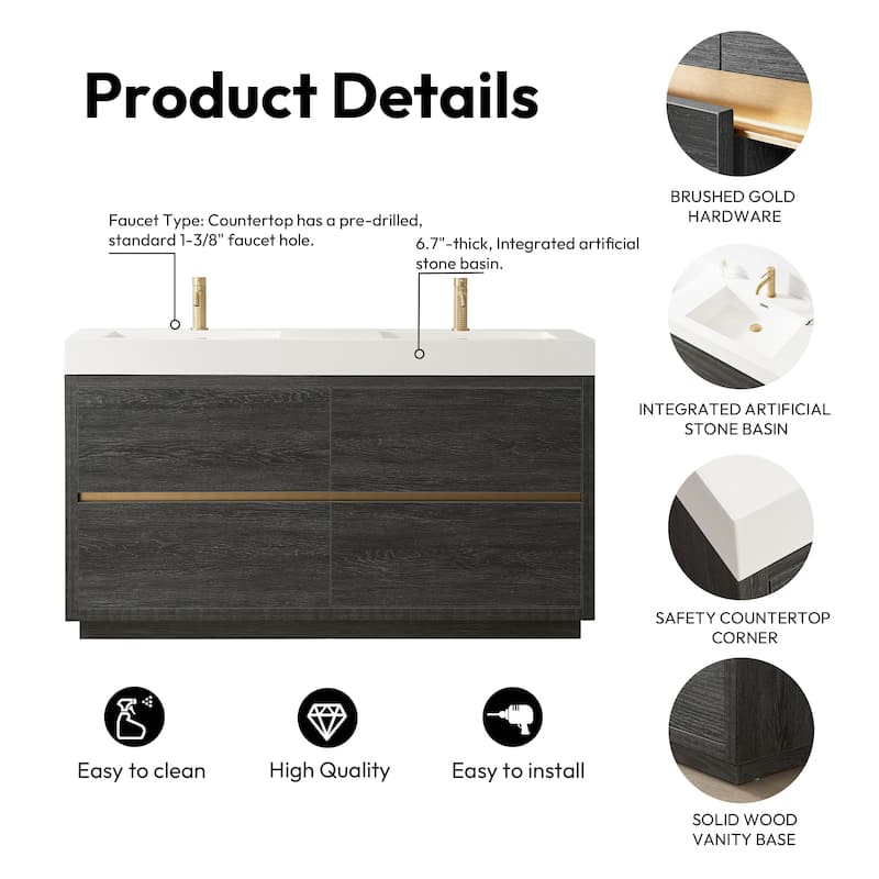 Huesca Bath Vanity with Composite Integral Sink Top without Mirror